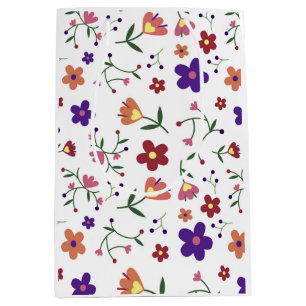 Hand-Drawn Floral Pattern Medium Gift Bag