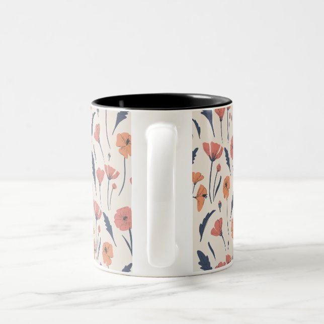 Hand drawn floral pattern Two-Tone coffee mug (Handle)