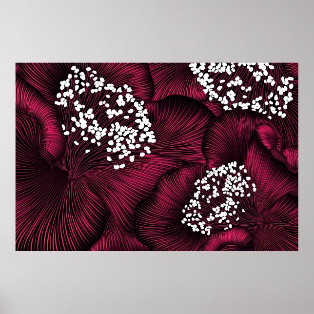 Hand drawn floral pattern with camelia flowers poster (Front)