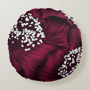 Hand drawn floral pattern with camelia flowers round cushion