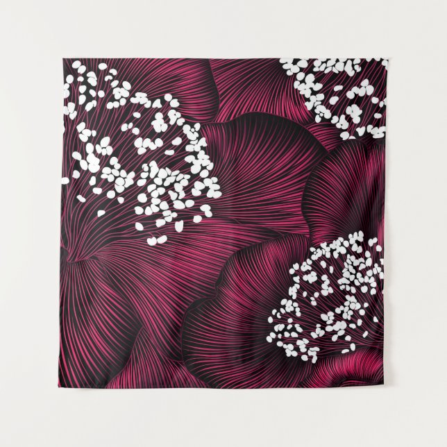 Hand drawn floral pattern with camelia flowers tapestry (Front)