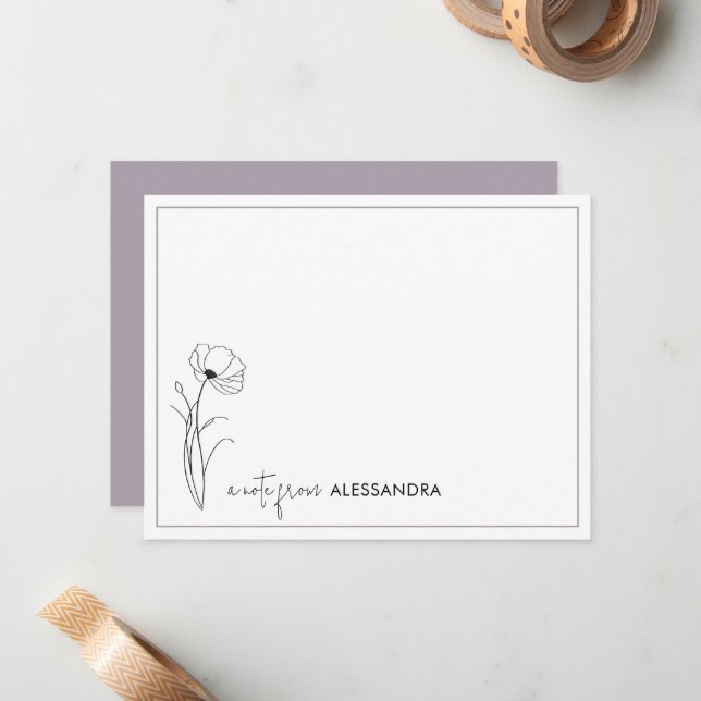 Hand-drawn Floral Personalised Note Card (Front/Back In Situ)