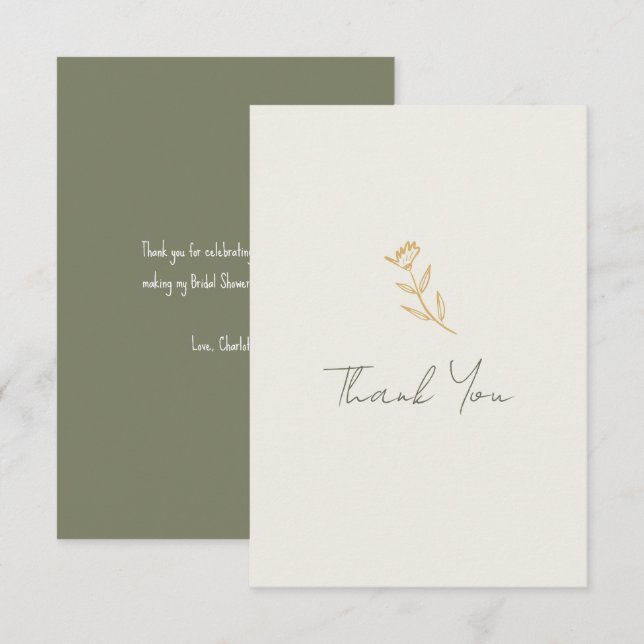 Hand Drawn Floral Scribble Bridal Shower Thank You Card (Front/Back)