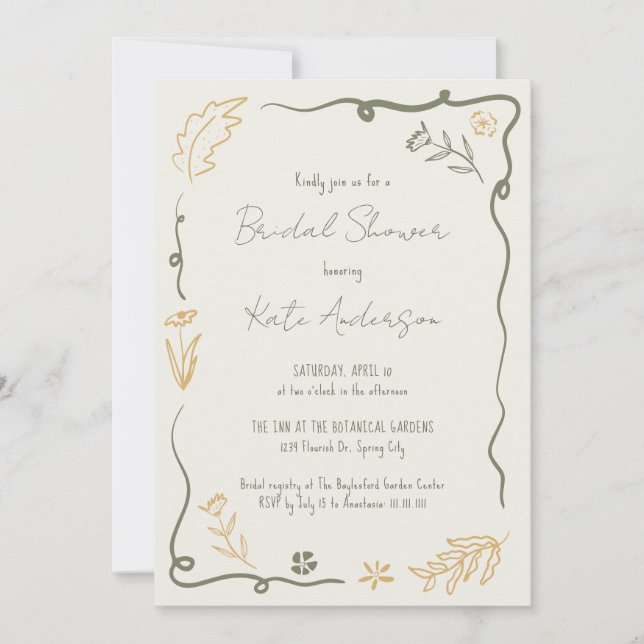 Hand Drawn Floral Scribble Frame Bridal Shower Invitation (Front)