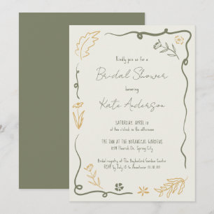 Hand Drawn Floral Scribble Frame Bridal Shower Invitation