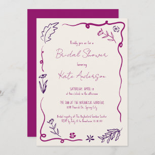 Hand Drawn Floral Scribble Frame Bridal Shower Invitation