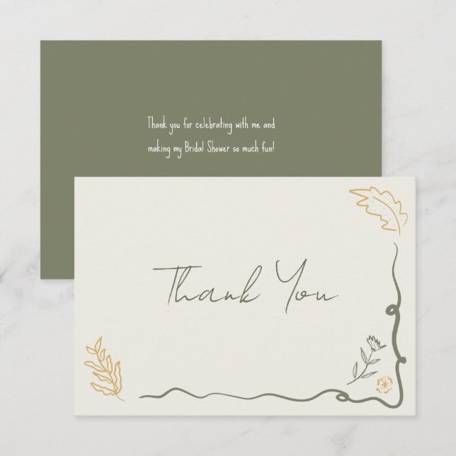 Hand Drawn Floral Scribble Frame Bridal Shower Thank You Card (Front/Back)