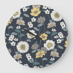 Hand-drawn floral, seamless artistic pattern. large clock