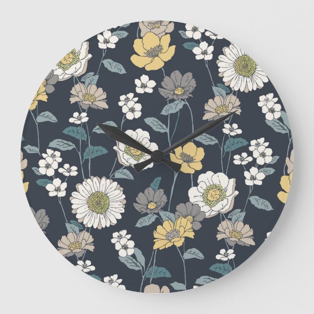Hand-drawn floral, seamless artistic pattern. large clock (Front)