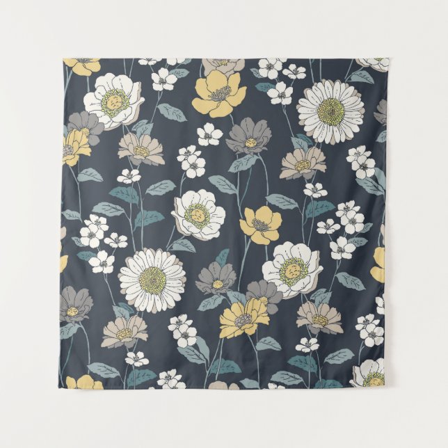 Hand-drawn floral, seamless artistic pattern. tapestry (Front)