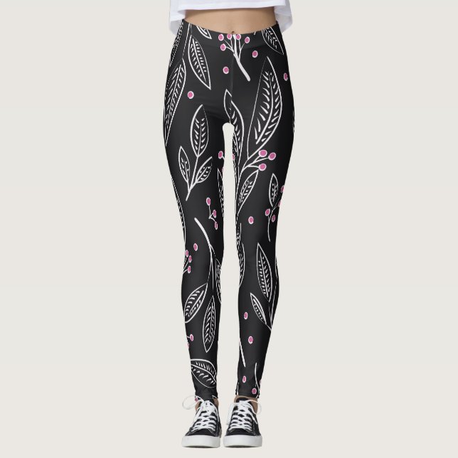 Hand Drawn Floral: Seamless Design Leggings (Front)