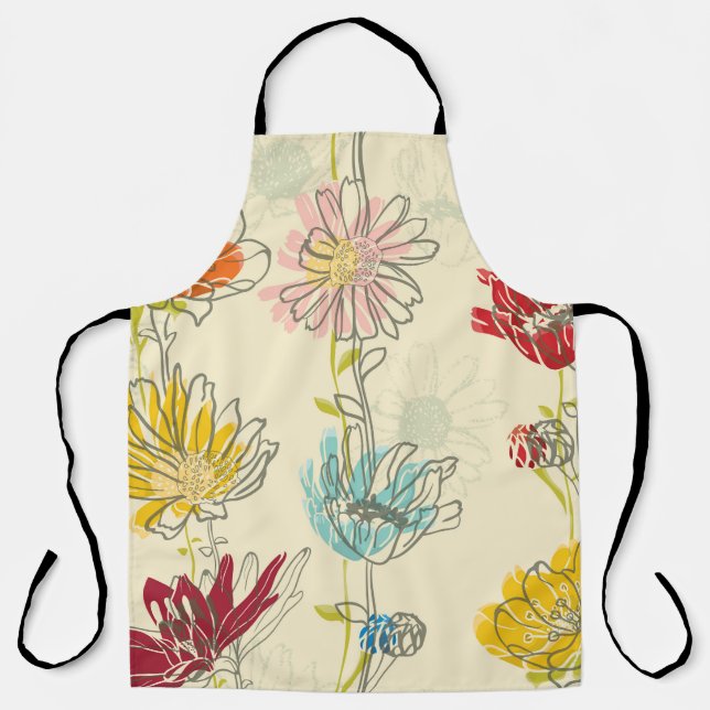 Hand-Drawn Floral Seamless Pattern Apron (Front)