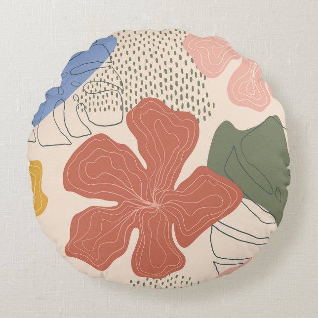 Hand drawn floral seamless pattern,creative collag round cushion (Front)