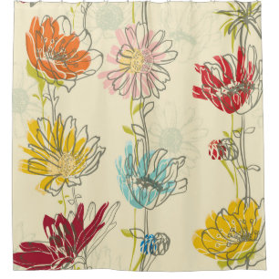 Hand-Drawn Floral Seamless Pattern Shower Curtain