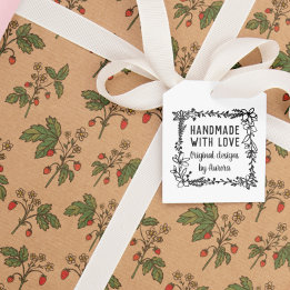 Hand Drawn Floral Square Handmade With Love Rubber Stamp