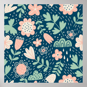 Hand drawn floral stilish fabric. Seamles pattern  Poster