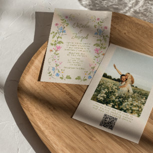 Hand Drawn Floral Summer Photo QR Code Wedding Invitation
