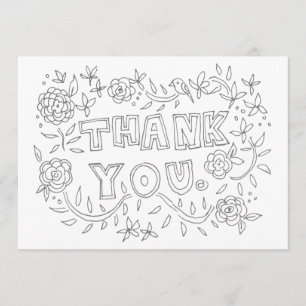 Hand Drawn Floral Thank You Colouring Card