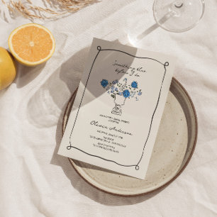 Hand Drawn Floral Urn Something Blue Bridal Shower Invitation