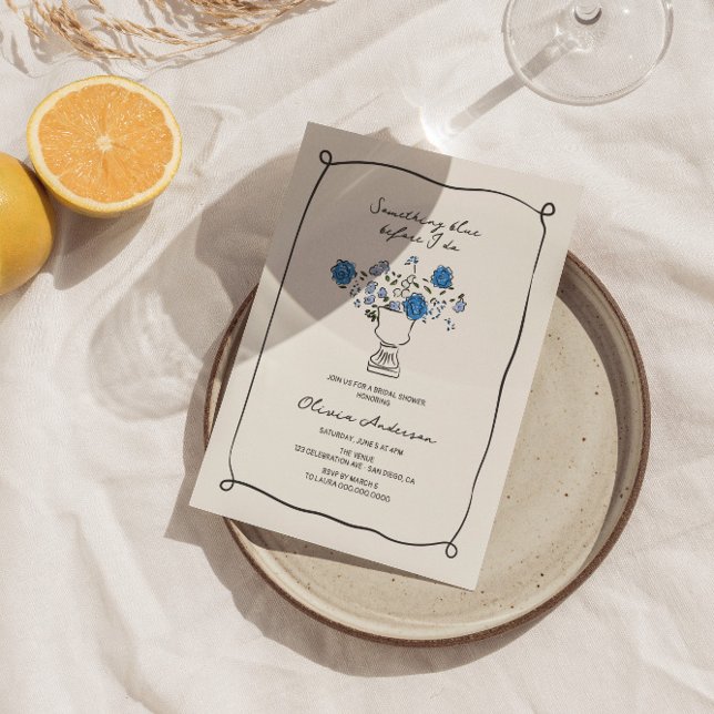 Hand Drawn Floral Urn Something Blue Bridal Shower Invitation (Creator Uploaded)