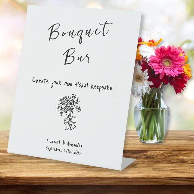 Hand Drawn Floral Wedding Bouquet Bar   Pedestal Sign (Hand Drawn Floral Wedding Bouquet Bar Pedestal Sign)