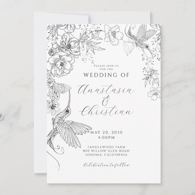 Hand Drawn Floral Wedding Invitation (Front)