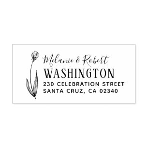 Hand Drawn Floral Wedding Return Address Rubber Stamp
