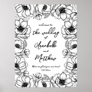 Hand Drawn Floral Whimsical Wedding Welcome Sign