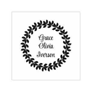Hand drawn floral wreath self-inking stamp