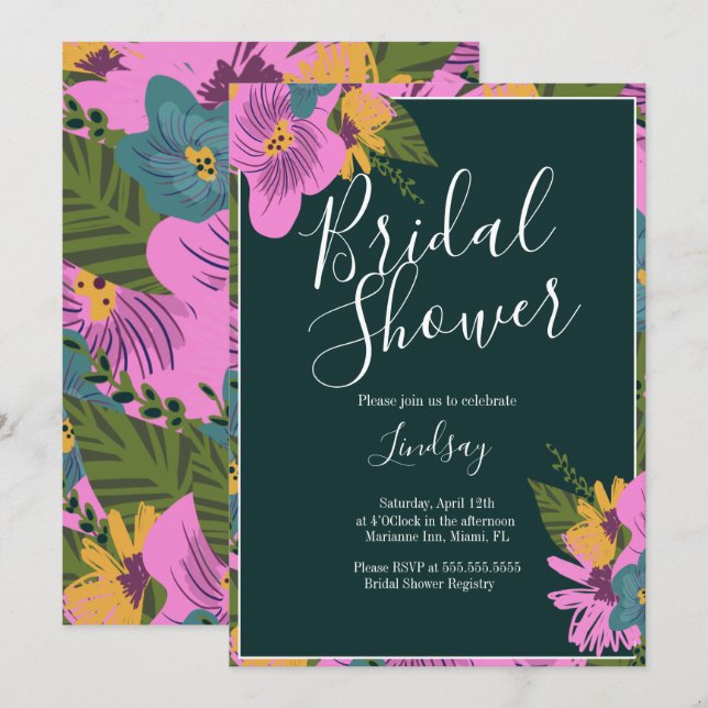 Hand  Drawn Florals Bold Greenery  Bridal Shower Invitation (Front/Back)