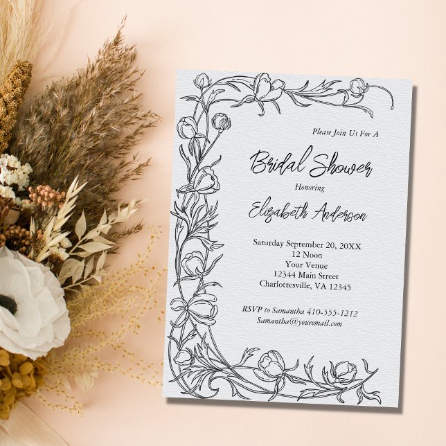 Hand Drawn Florals Botanical Elegant Bridal Shower Invitation (Creator Uploaded)