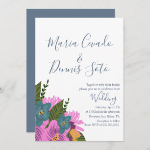 Hand  Drawn Florals Wedding Bold Colour Invitation