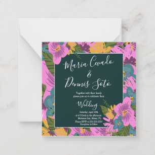 Hand  Drawn Florals Wedding Bold Pink Greenery   Card