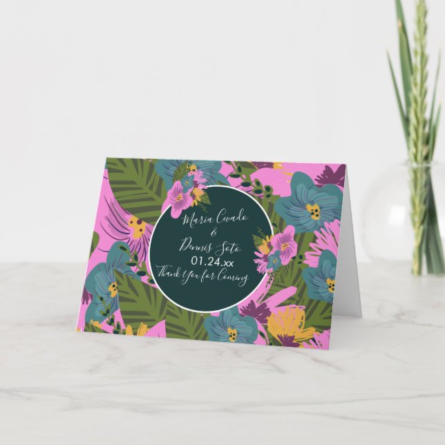 Hand  Drawn Florals Wedding Bold Pink Greenery   Card (Front)