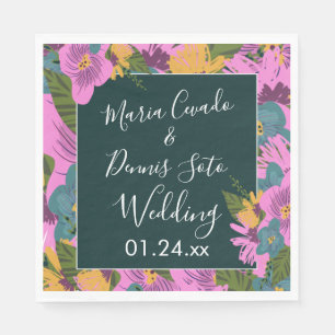 Hand Drawn Florals Wedding Bold Pink Greenery Napkin