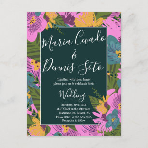 Hand  Drawn Florals Wedding Bold Pink Greenery  Postcard