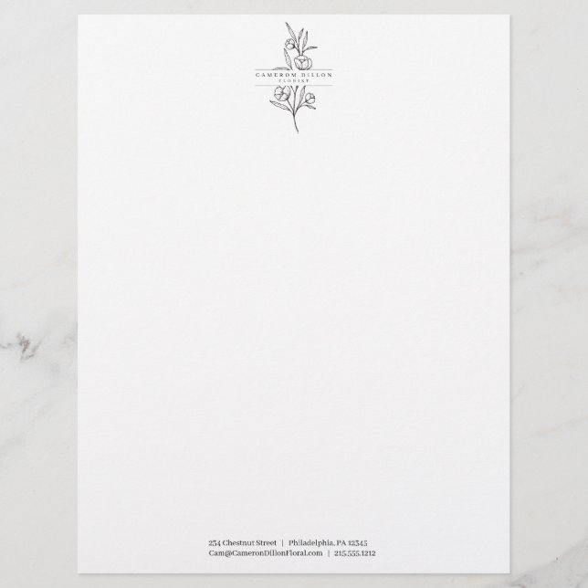 Hand Drawn Florist Botanical Flower Shop Custom Letterhead (Front)