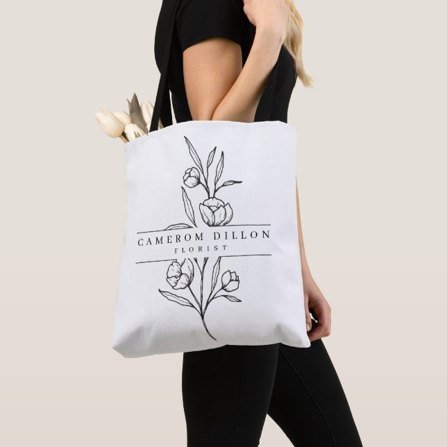 Hand Drawn Florist Flower Shop Business Tote Bag (Close Up)