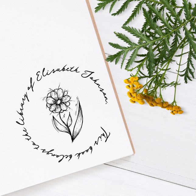 Hand-drawn Flower Custom Name Handwriting Book Self-inking Stamp (Creator Uploaded)