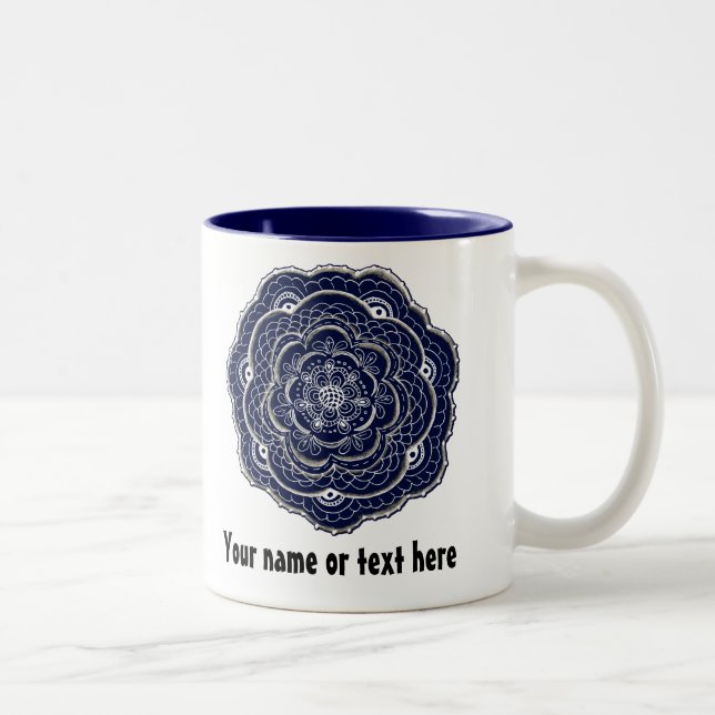 Hand Drawn Flower Doily Design Two-Tone Coffee Mug (Right)