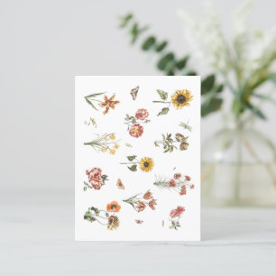 Hand drawn flower floral vintage Terracotta Postcard