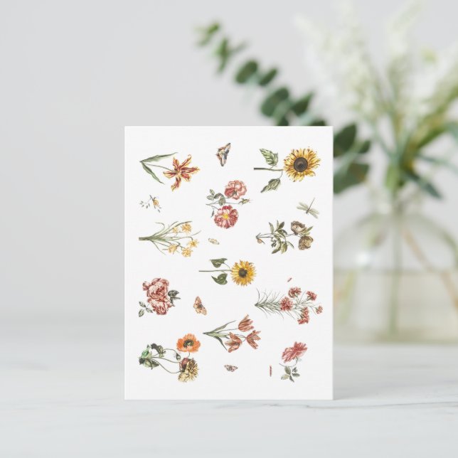 Hand drawn flower floral vintage Terracotta Postcard (Standing Front)