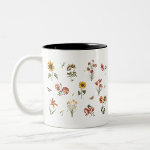 Hand drawn flower floral vintage Terracotta Two-Tone Coffee Mug