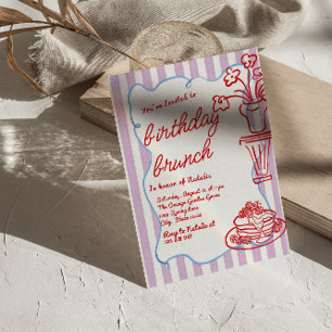 Hand Drawn Flower Pancakes Fun Birthday Brunch Invitation