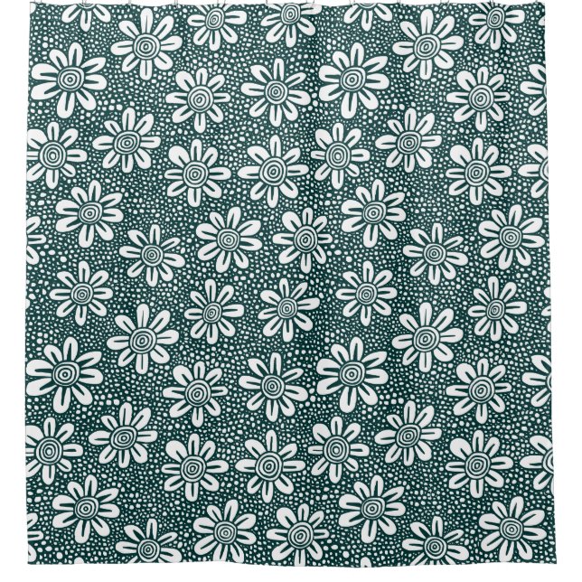 Hand Drawn Flower Pattern 140617 - Dark Green Shower Curtain (Front)