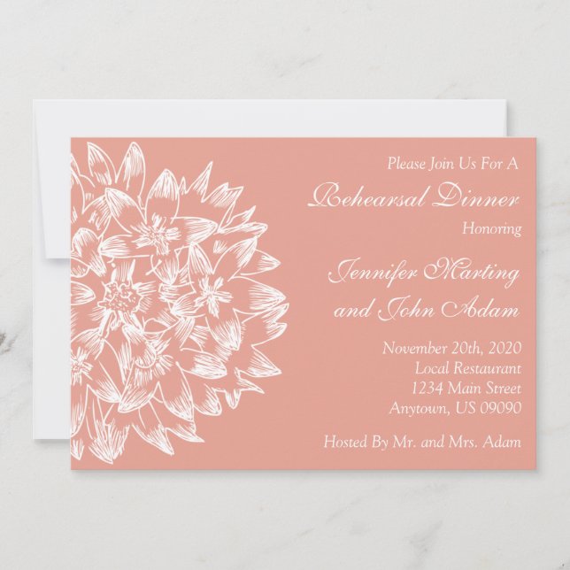 Hand Drawn Flower Rehearsal Dinner Invite (Peach) (Front)