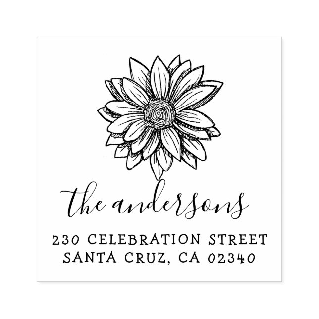 Hand Drawn Flower Script Name & Return Address Rubber Stamp (Imprint)