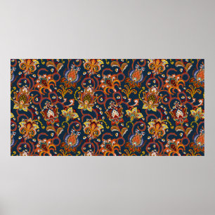 Hand drawn flower seamless pattern (tile). Colorfu Poster