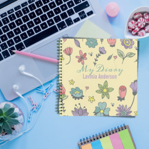 Hand drawn flowers background Diary with Name Notebook
