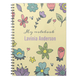 Hand drawn flowers background with Name Notebook